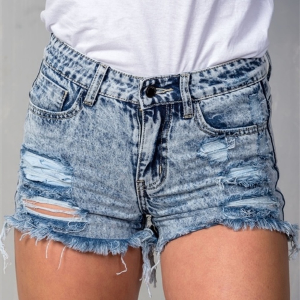 Distressed Light Blue Denim Shorts - Women - Picture 8 of 8